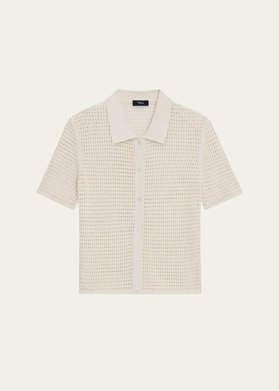 Image 1 of 1: Neo Harbor Chain Mesh Short-Sleeve Linen-Blend Shirt