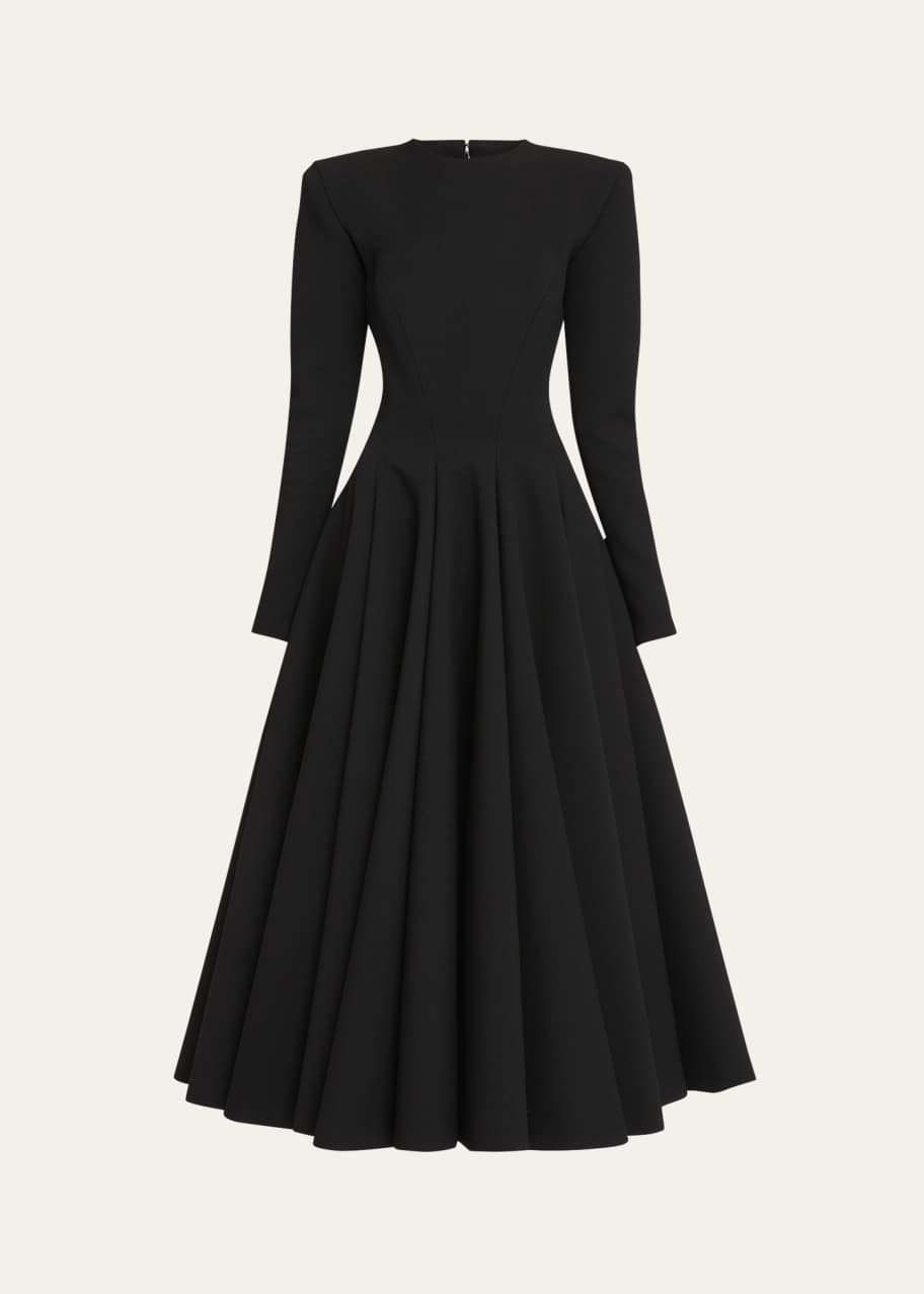 Valentino Garavani Long-Sleeve Pleated-Skirt Midi Dress - Bergdorf Goodman