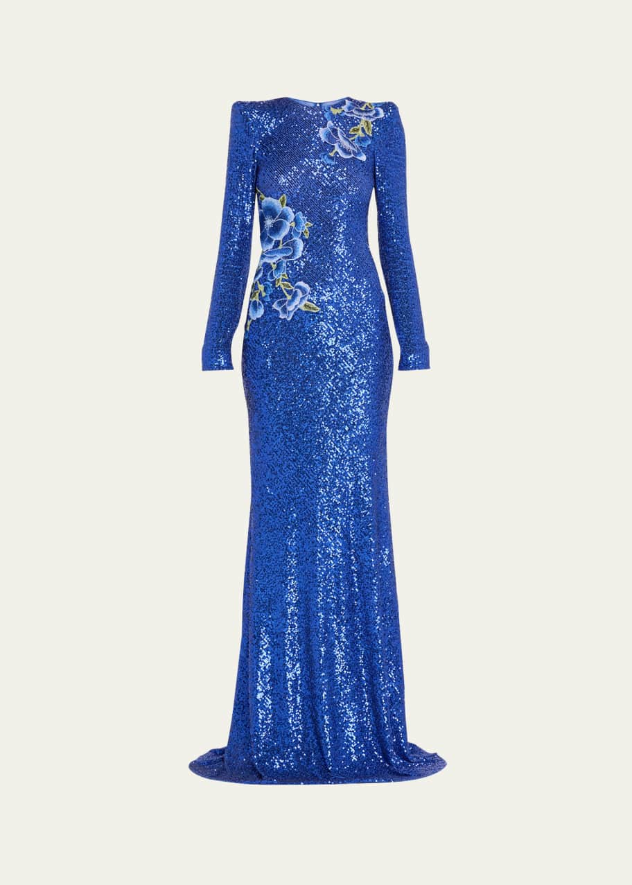 Image 1 of 1: Floral Embroidered Sequin Gown