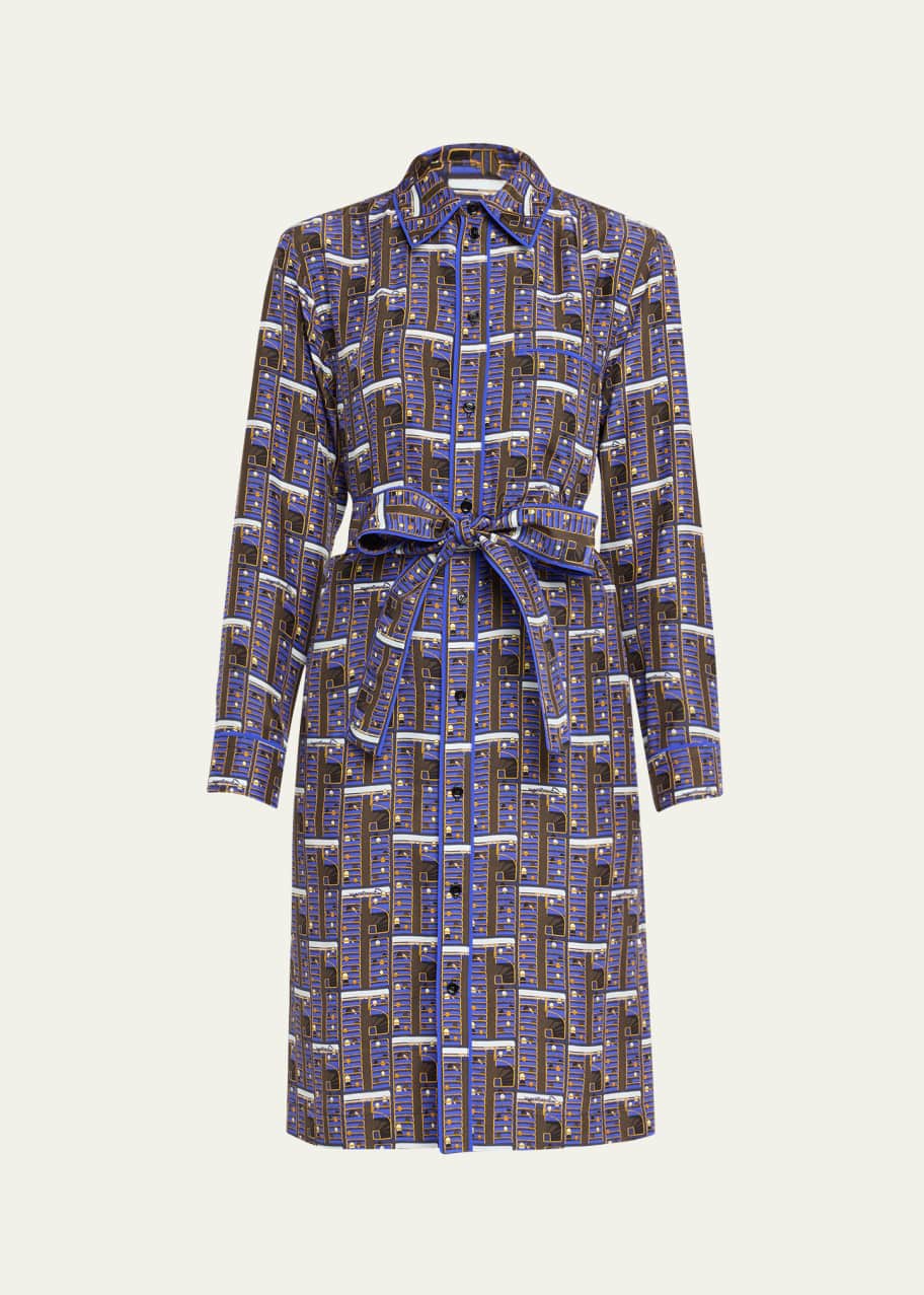 Image 1 of 1: Printed Shirtdress with Tie Belt