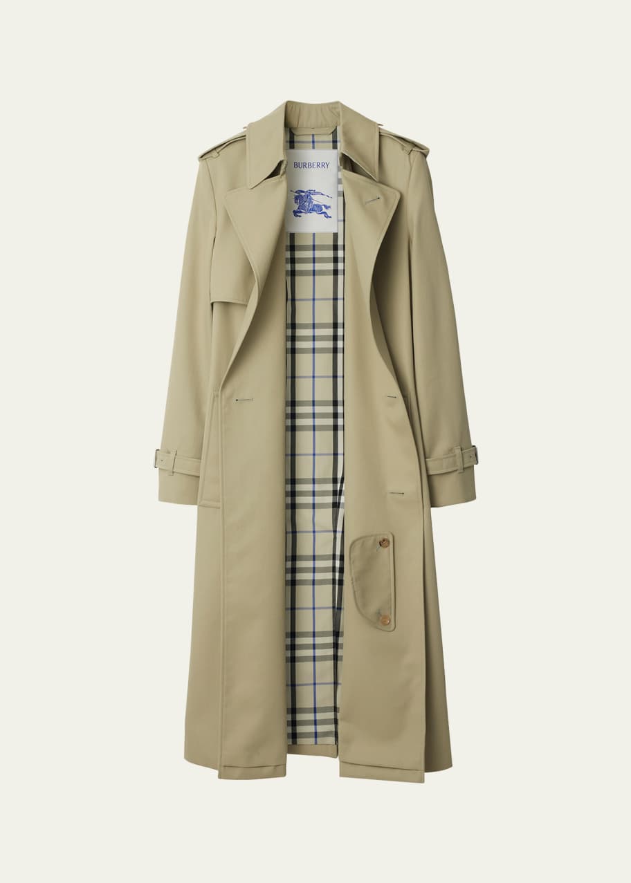Image 1 of 1: Belted Double-Breasted Trench Coat, Beige