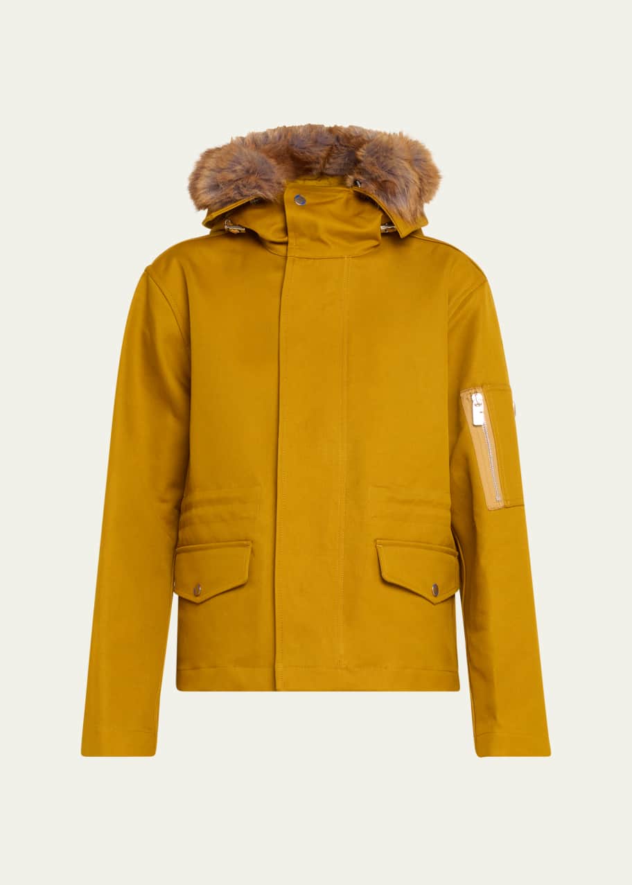 Burberry Short Double Cotton Twill Parka with Removable Faux