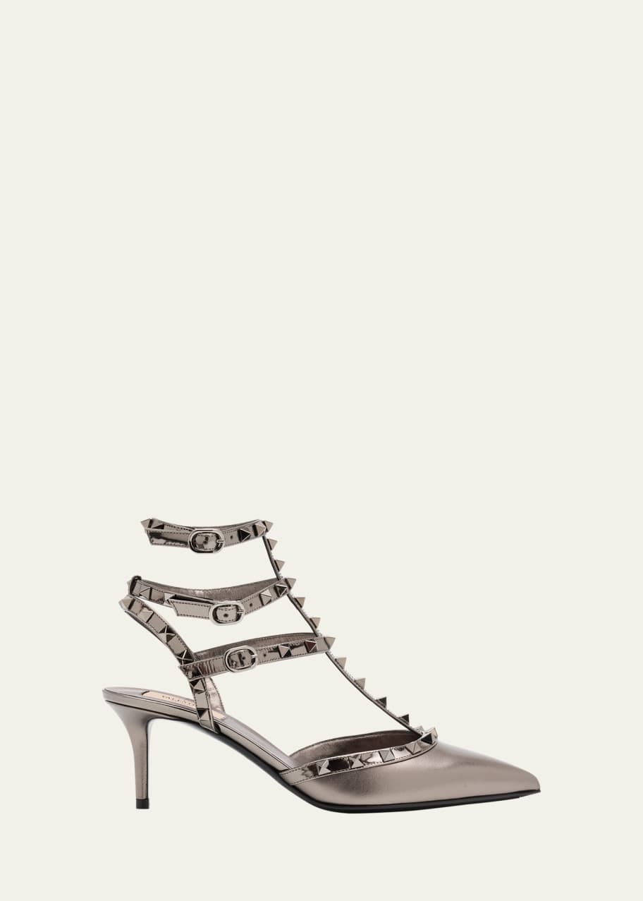 Rockstud Metallic Caged T-Strap Pumps