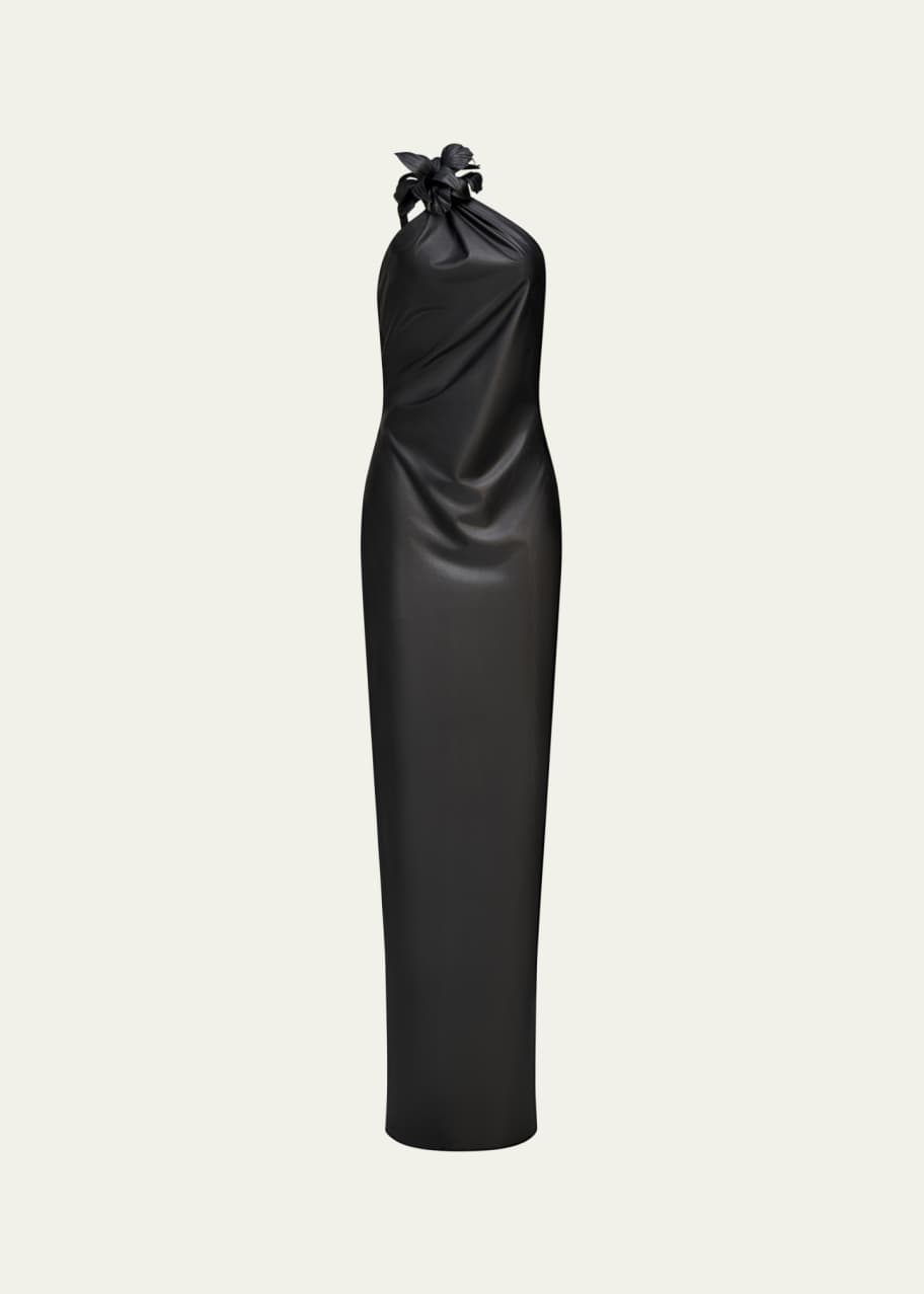 Image 1 of 1: Rhia One-Shoulder Faux Leather Column Gown