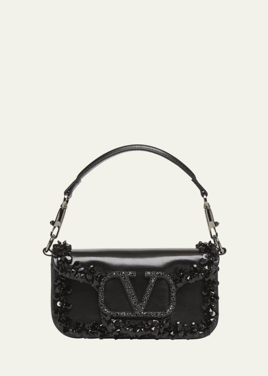Image 1 of 1: Loco Small VLOGO Flower Embellished Shoulder Bag