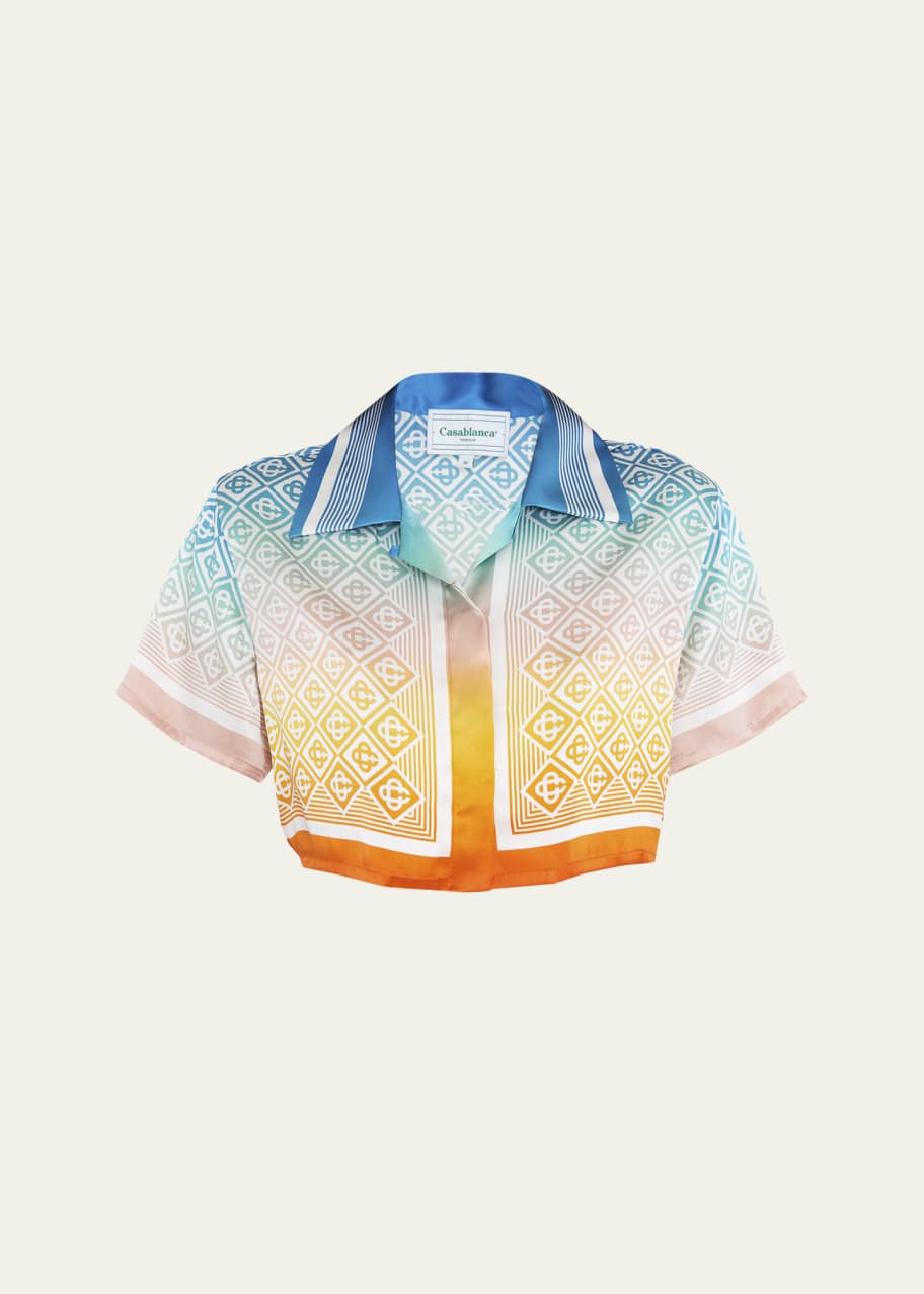 Image 1 of 1: Rainbow Logo-Print Silk Crop Shirt