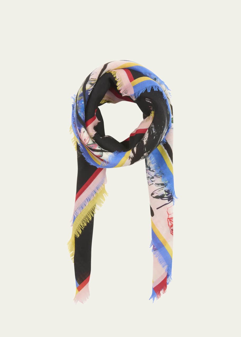 Image 1 of 1: Exploded Floral Wool Twill Scarf