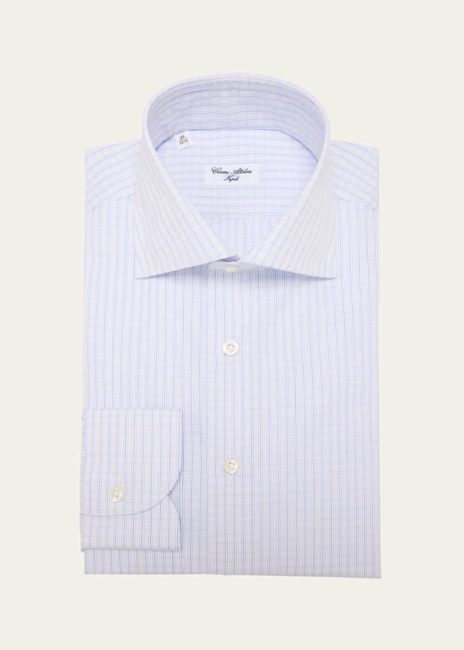 Image 1 of 1: Men's Cotton Mini-Check Dress Shirt
