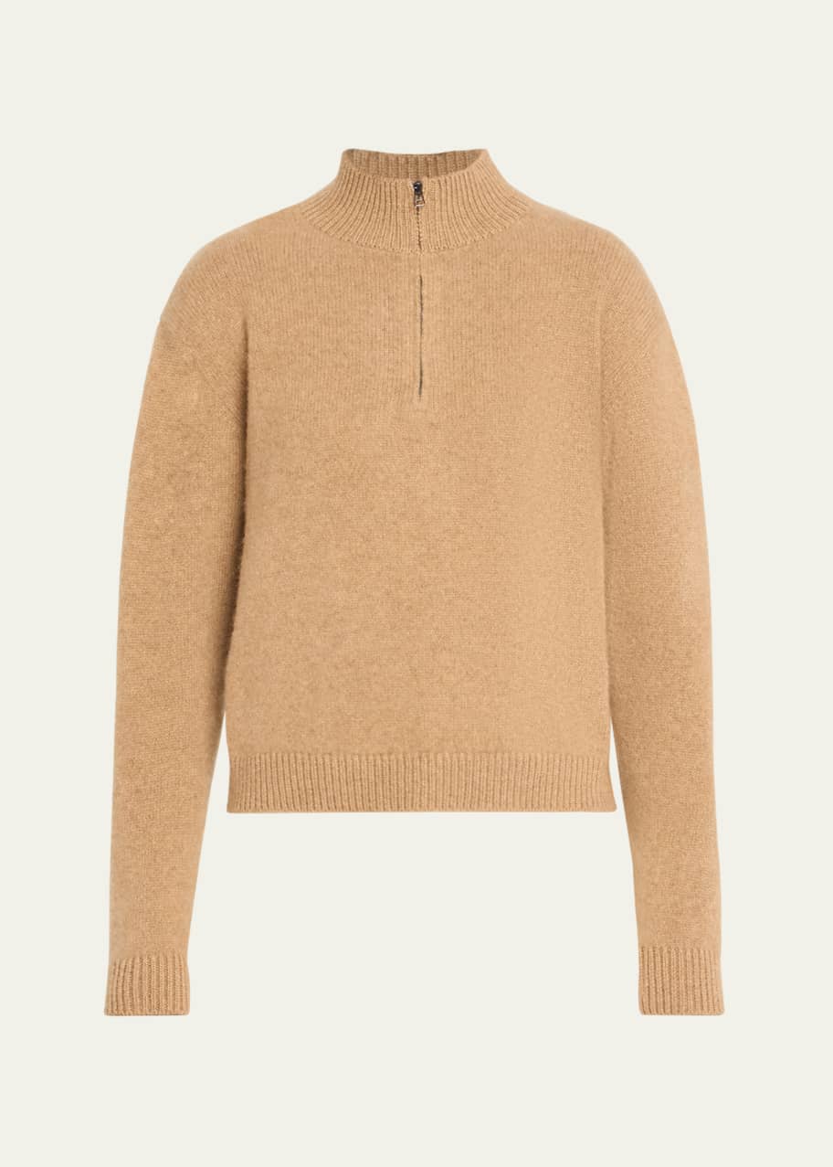Image 1 of 1: Mock-Neck Half-Zip Cashmere Sweater
