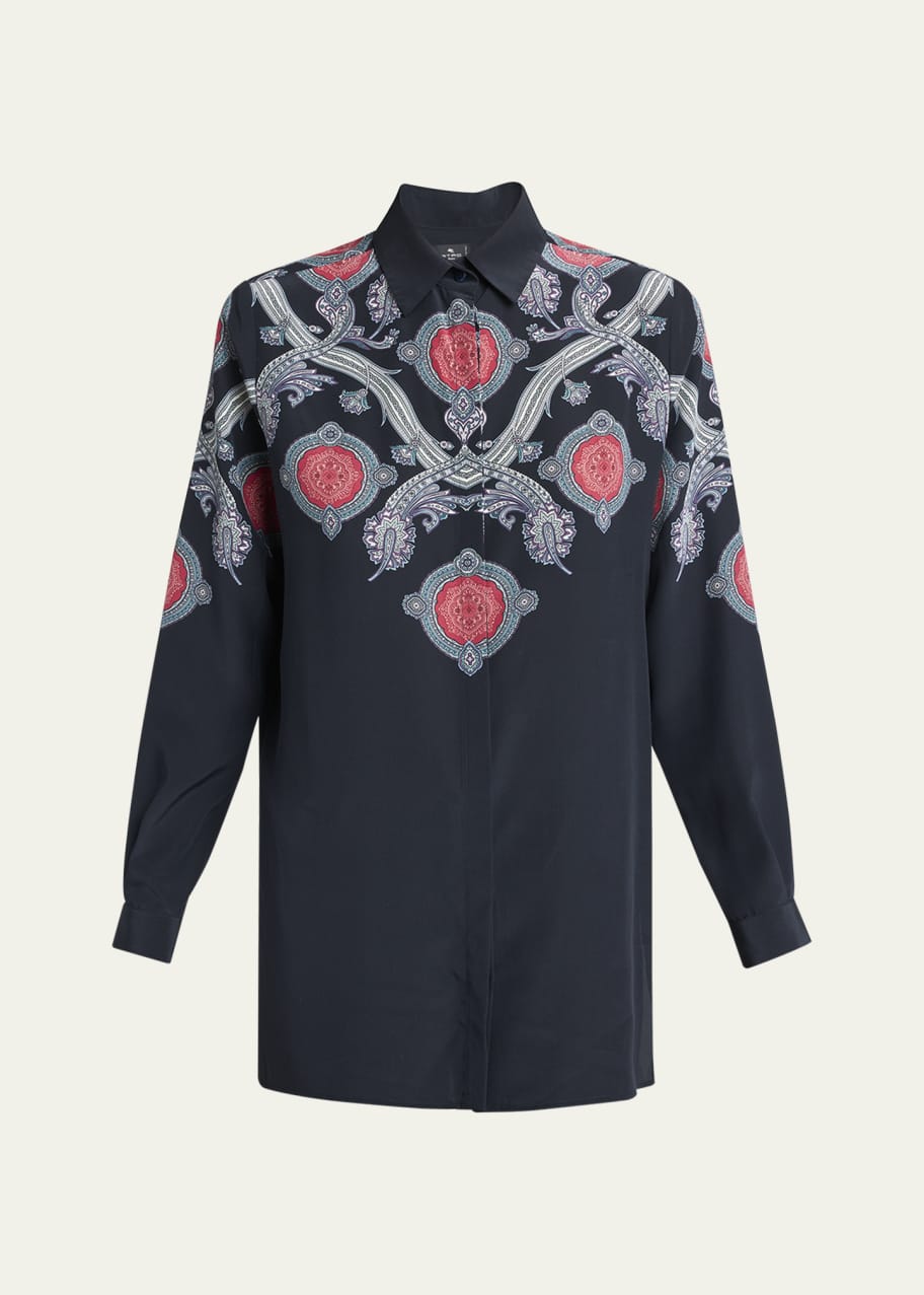 Image 1 of 1: Printed Button-Front Shirt