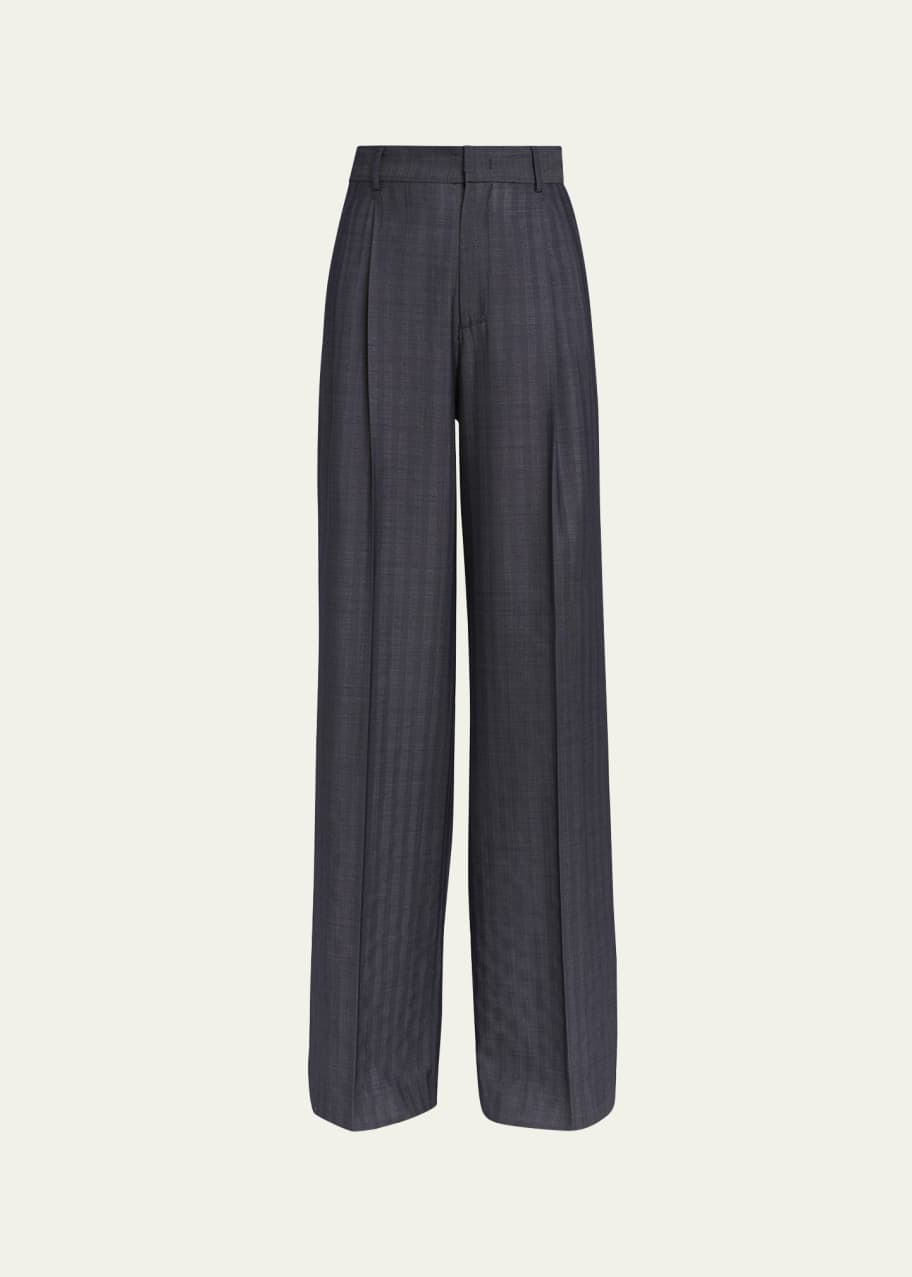 Image 1 of 1: Stripe Wide Leg Wool Trousers