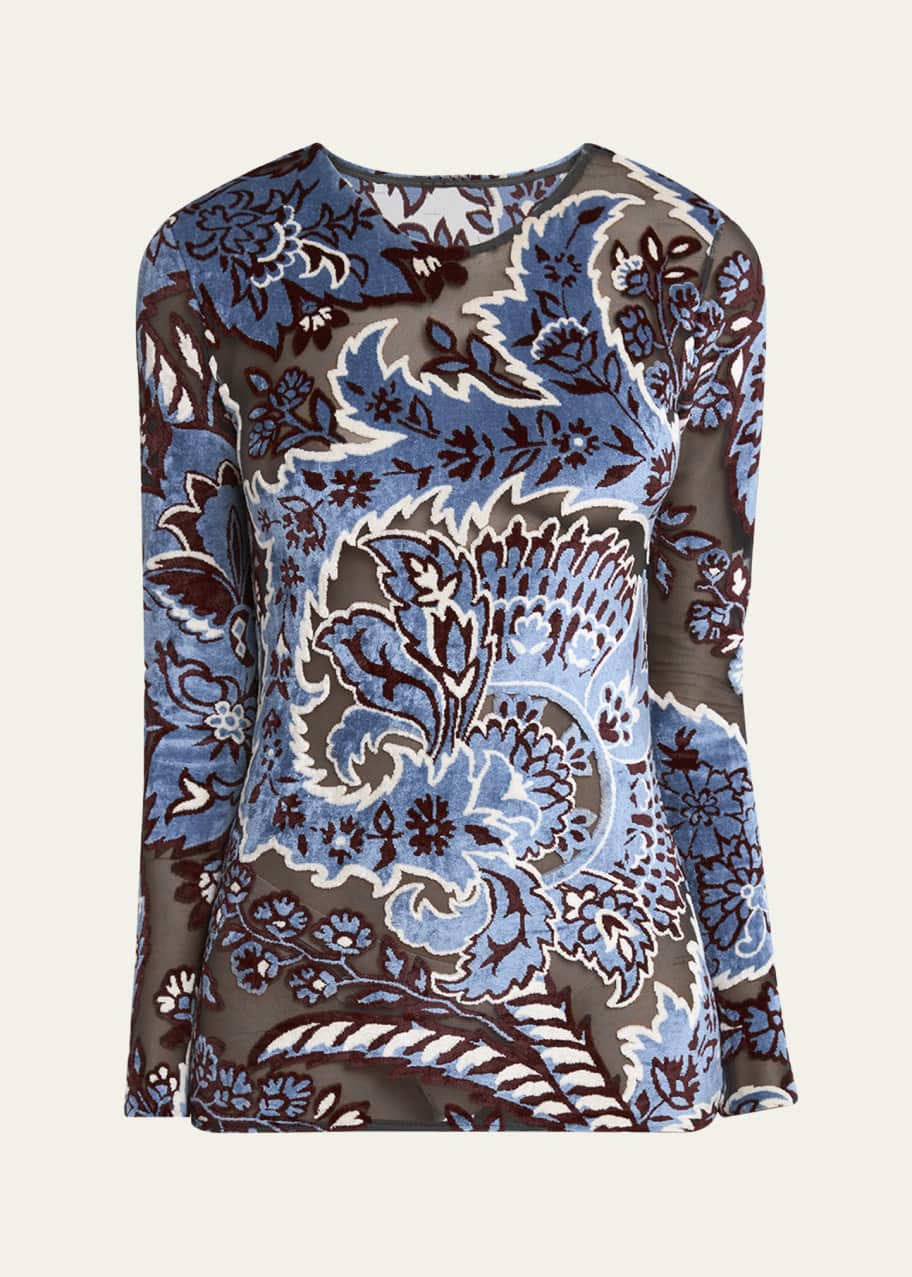 Image 1 of 1: Velvet Printed Sheer Top