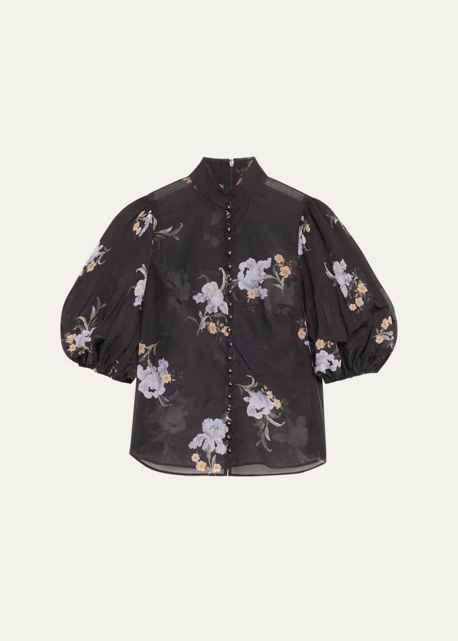 Image 1 of 1: Pleated Floral Buttoned Blouse