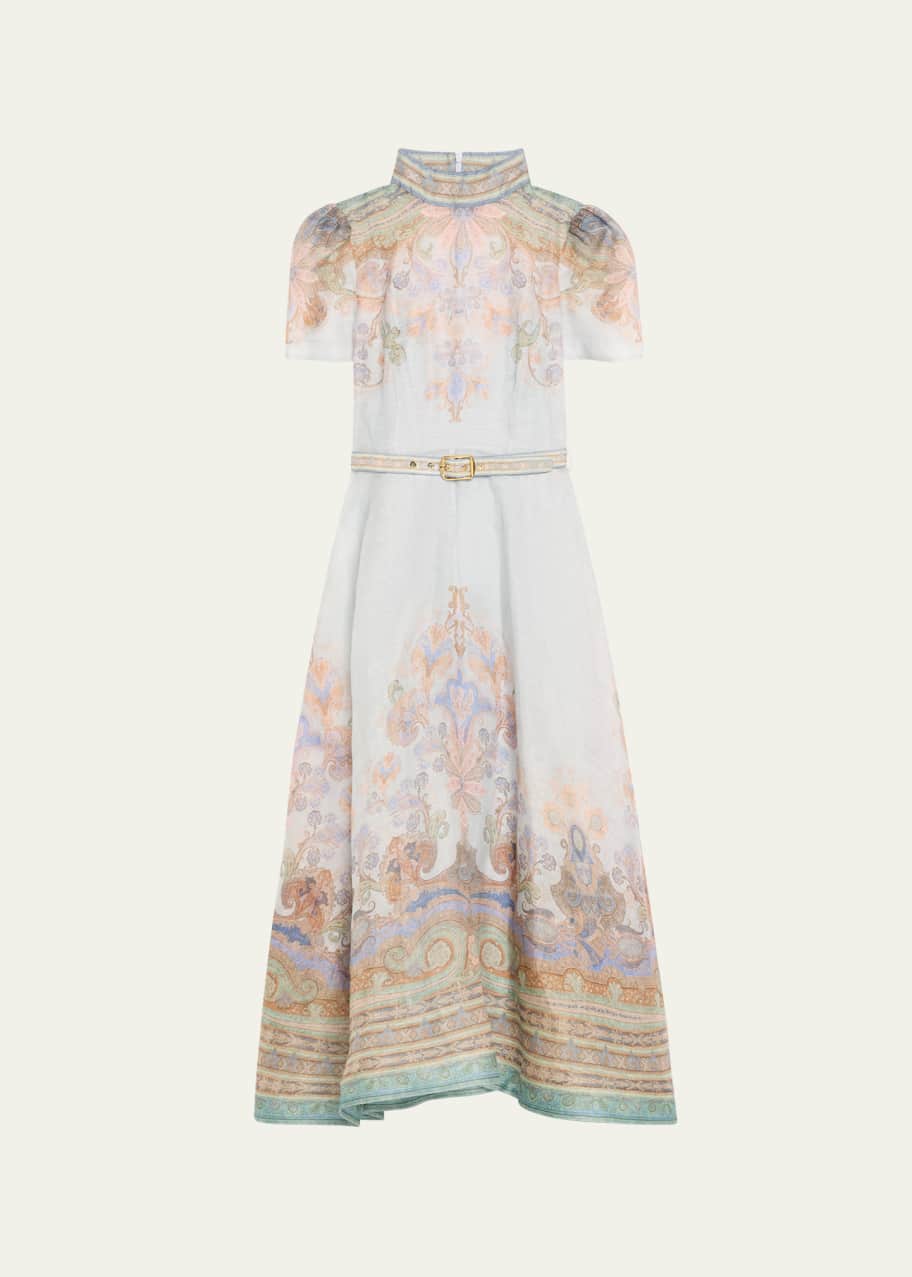 【Zimmermann】EDEN BELTED MIDI DRESS ハイネック ベルトミディ Shop Zimmermann - Eden Floral Linen & Silk Belted Midi-Dress