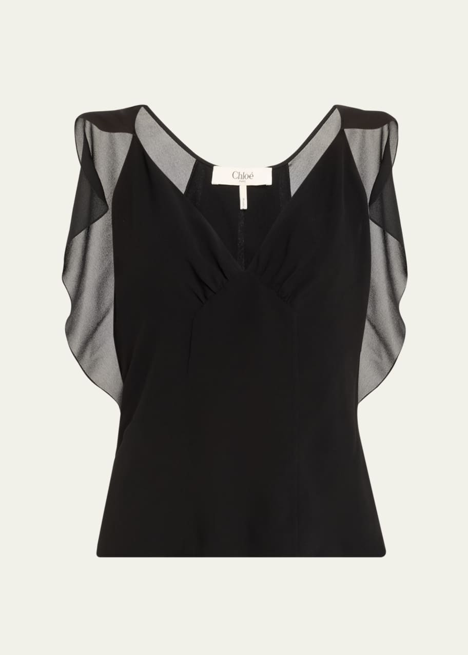 Image 1 of 1: Flutter-Sleeve Cape Silk Top