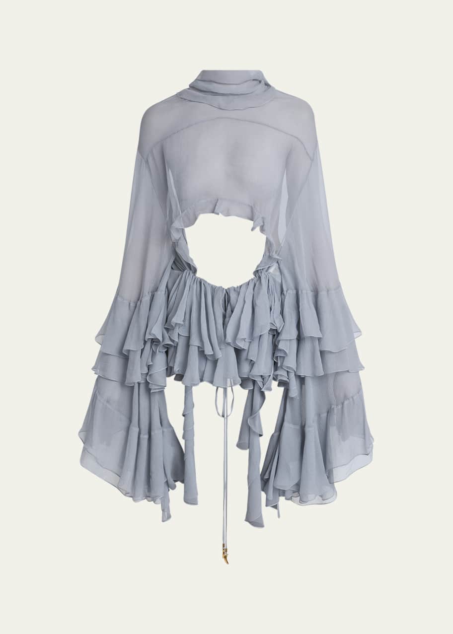 Image 1 of 1: Silk Musseline Top with Ruffles