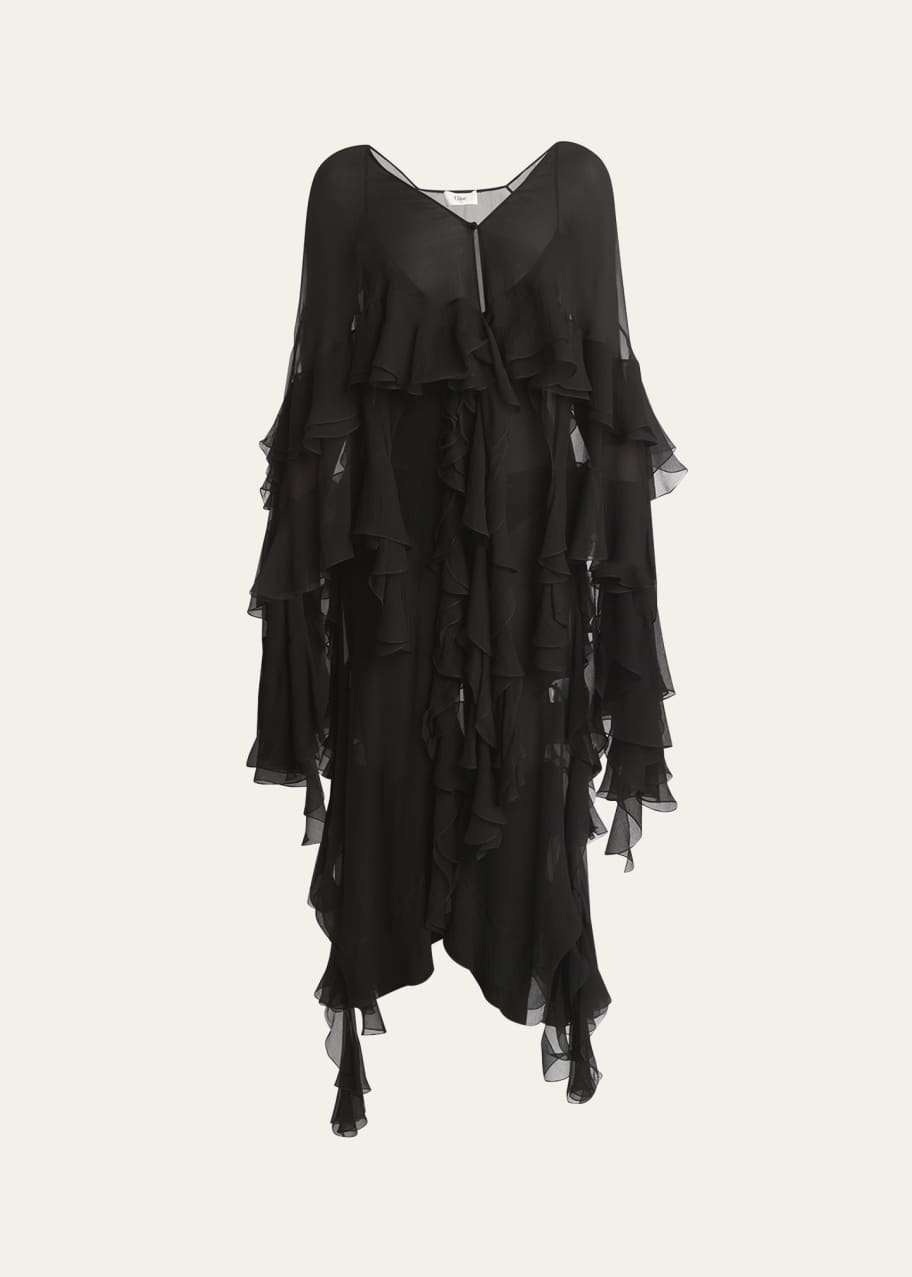 Image 1 of 1: Tiered Ruffle Silk Mousseline Asymmetric Dress