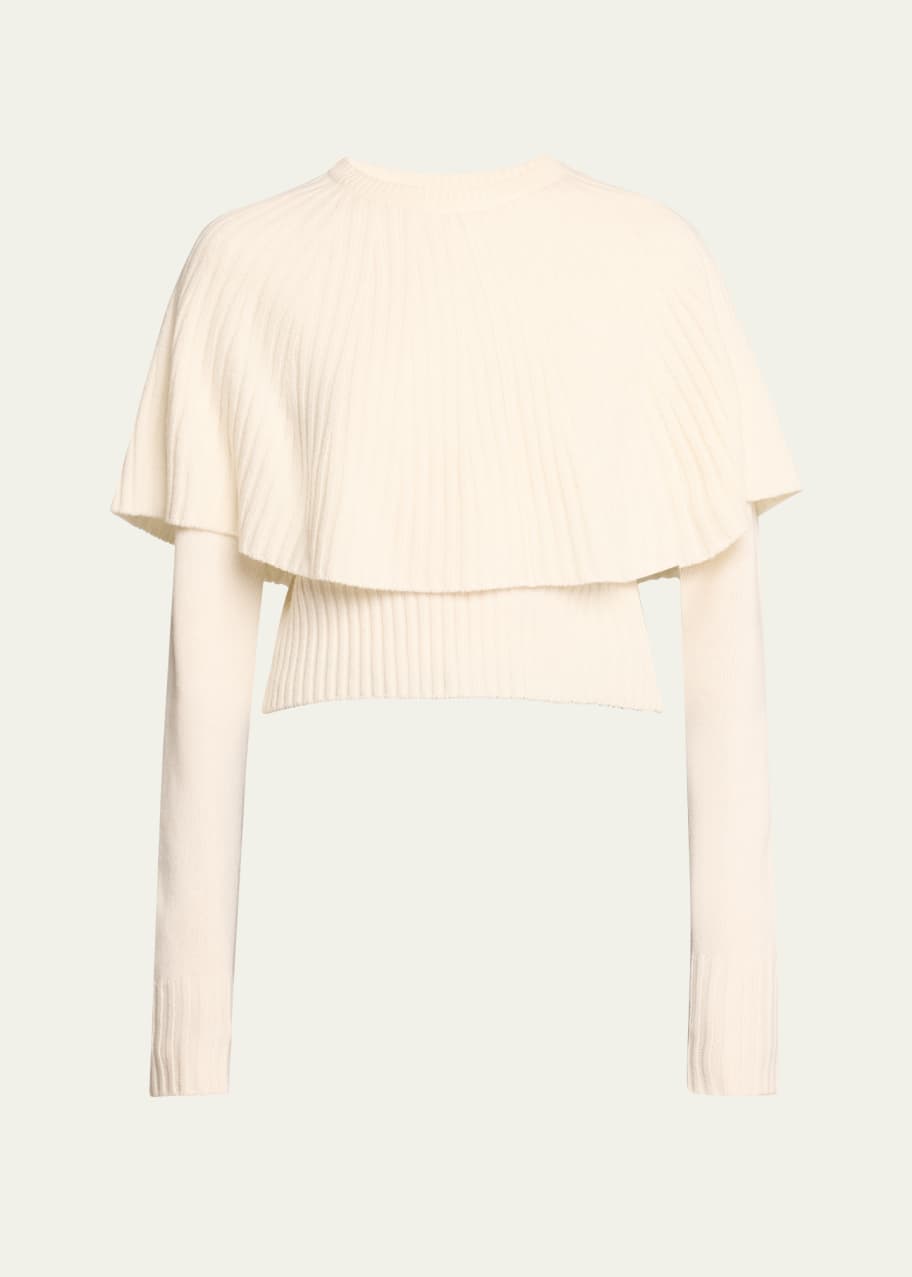Image 1 of 1: Ruffle Overlay Wool Cashmere Sweater