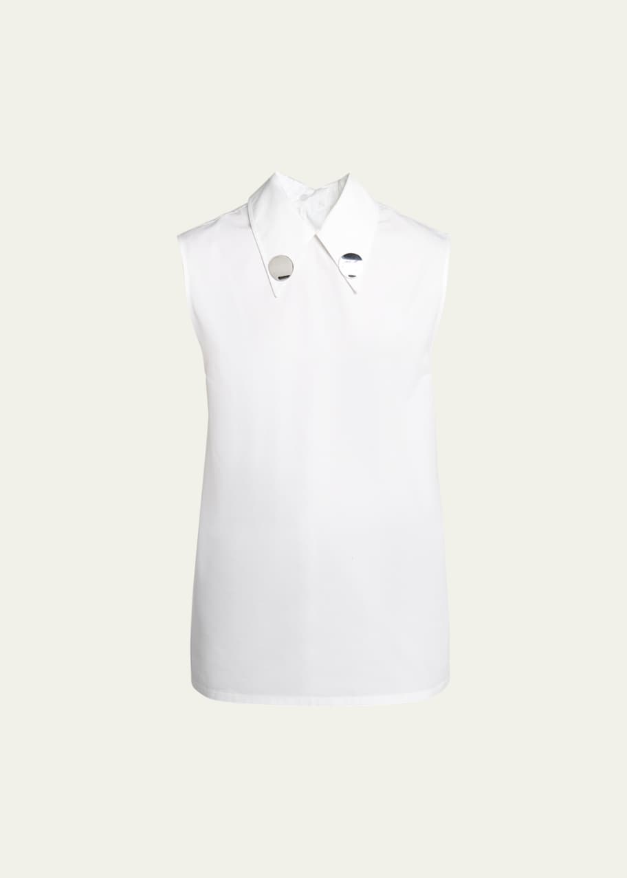 Image 1 of 1: Embellished Collar Sleeveless Poplin Top