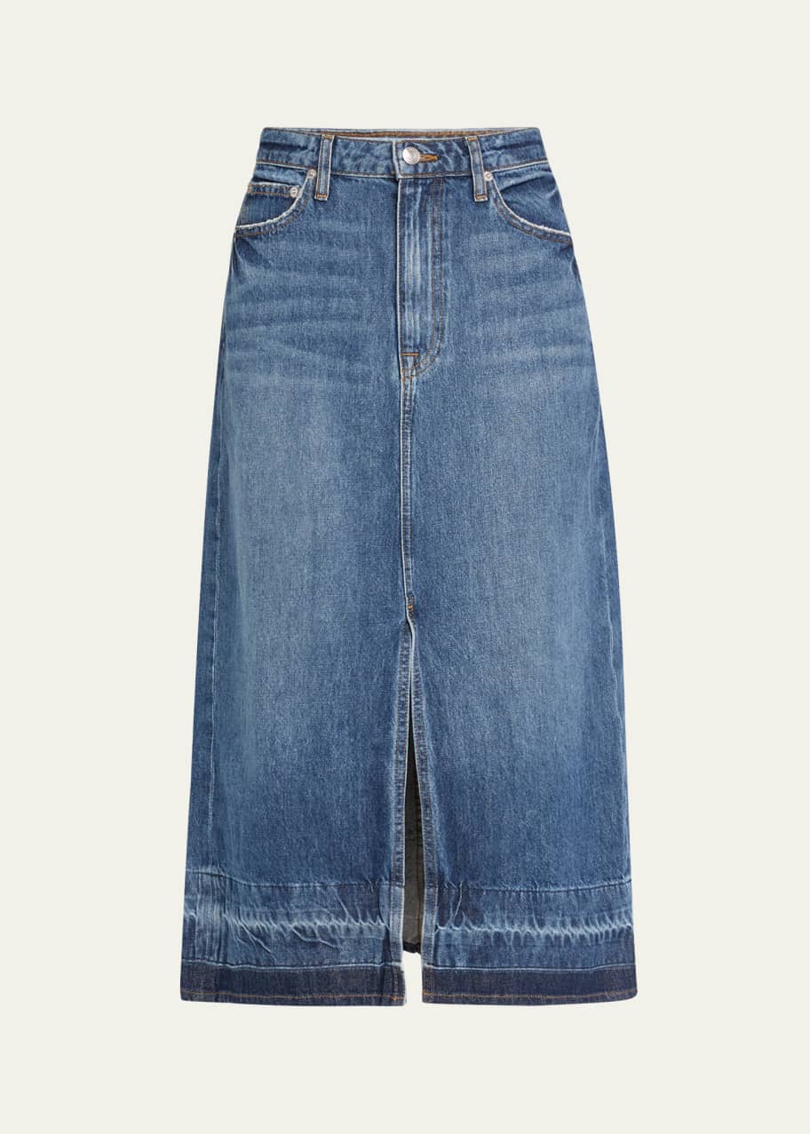 Image 1 of 1: Della Release-Hem Denim Midi Skirt