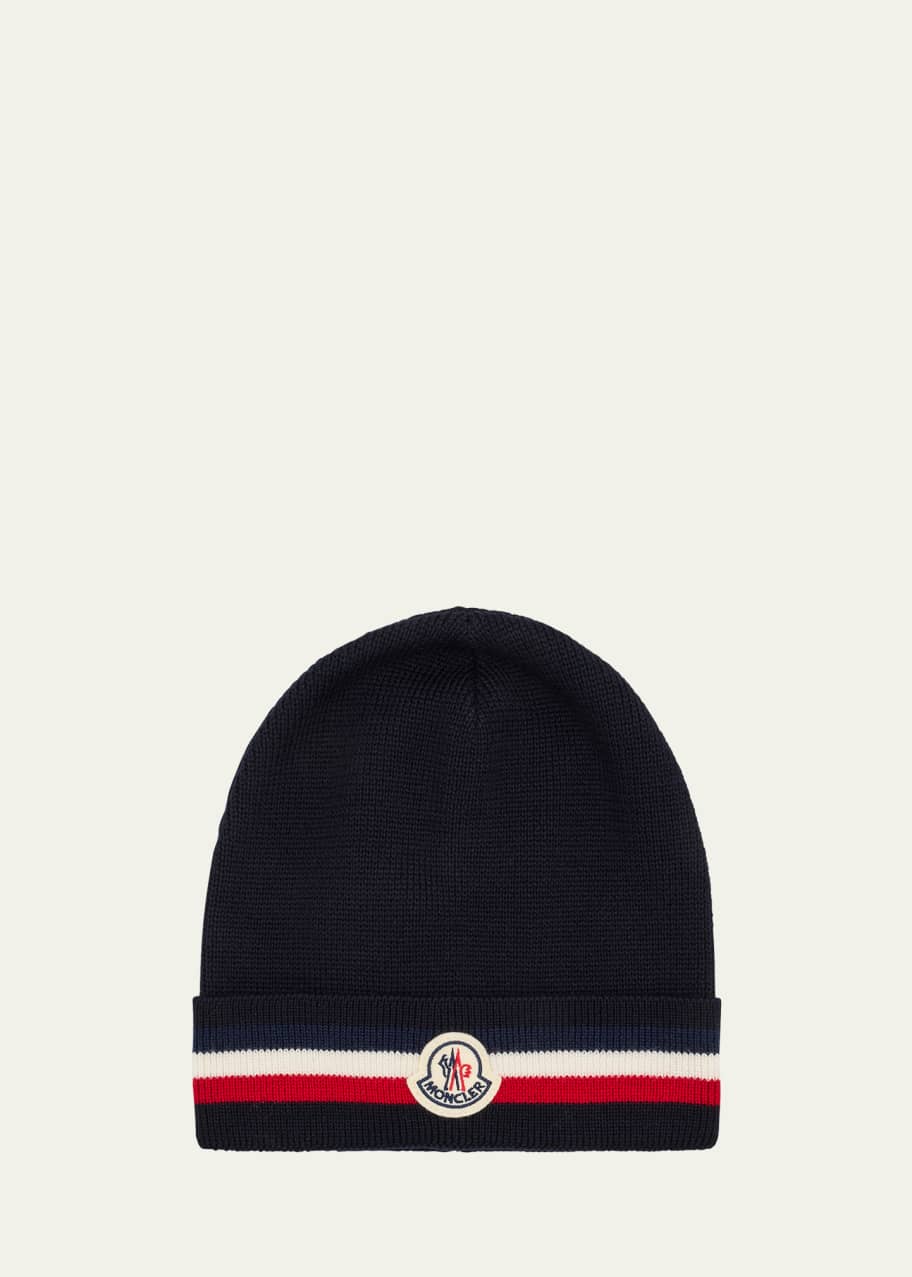 Moncler Men's Striped-Trim Wool Beanie - Bergdorf Goodman