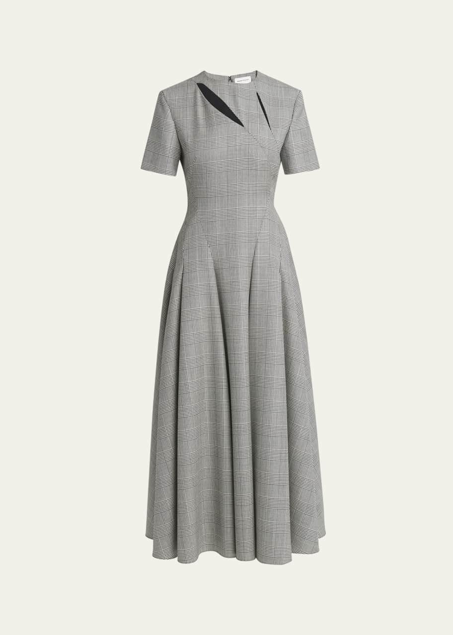 Image 1 of 1: Prince of Wales Slashed Long Wool Flare Dress