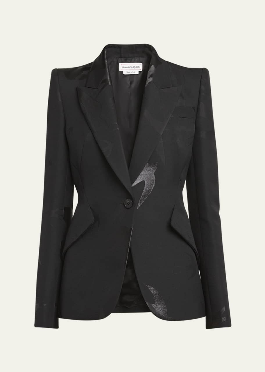 Image 1 of 1: Swallow Embroidered One-Button Blazer