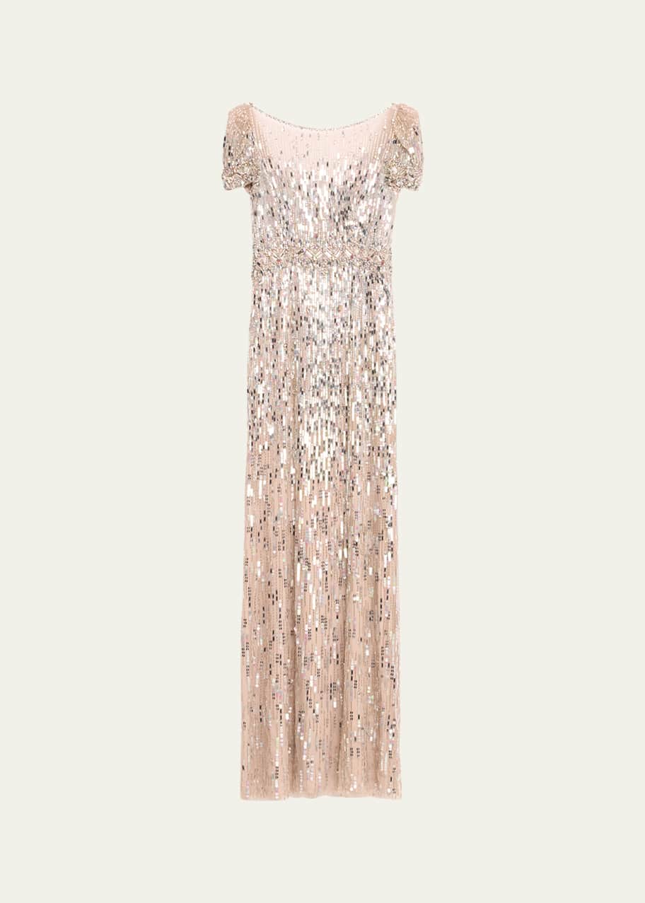 Image 1 of 1: Sungem Embellished Puff-Sleeve Gown