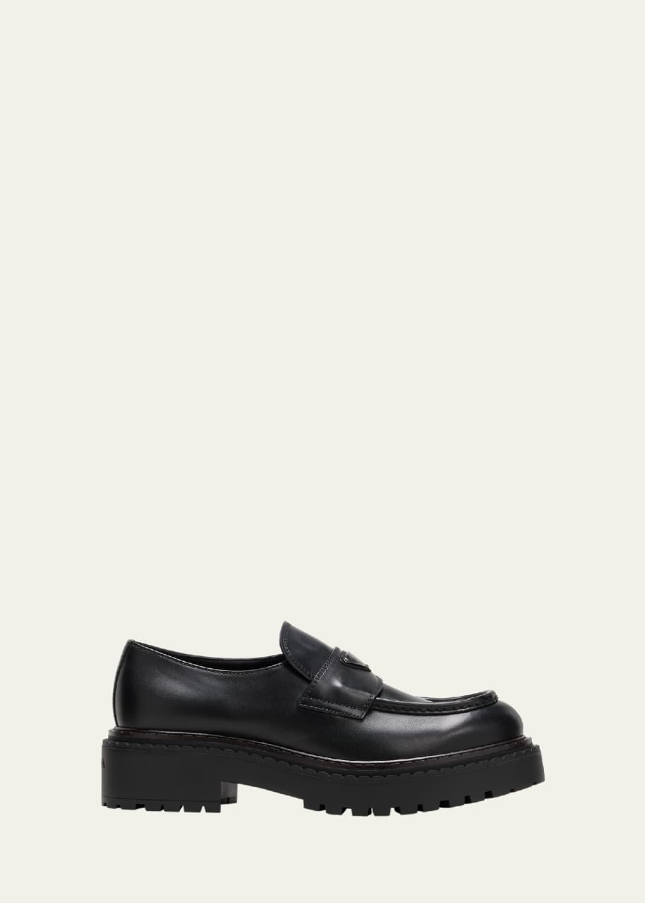 Prada Men's Double Chocolate Leather Penny Loafers - Bergdorf Goodman