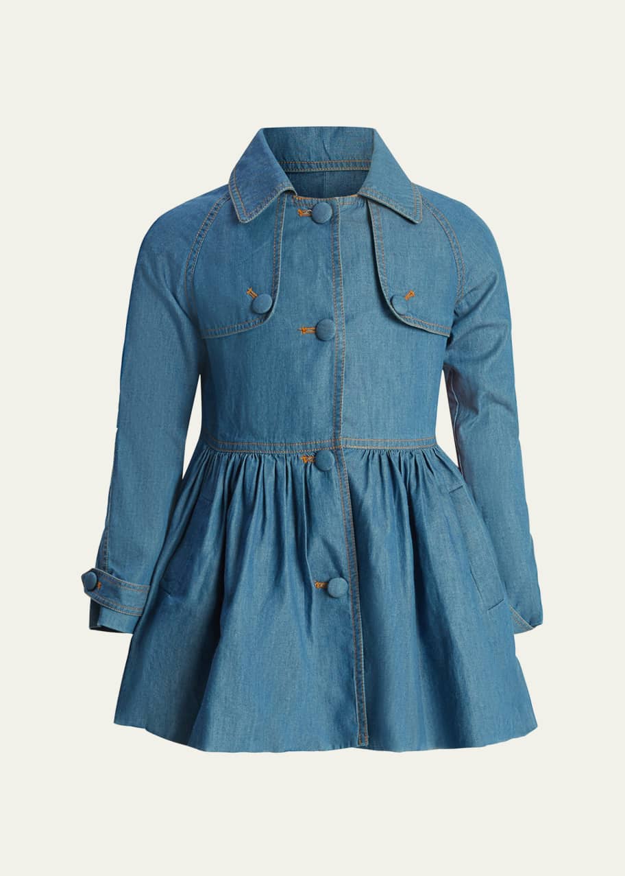 Image 1 of 1: Girl's Mia Lightweight Chambray Trench, Size 4-14