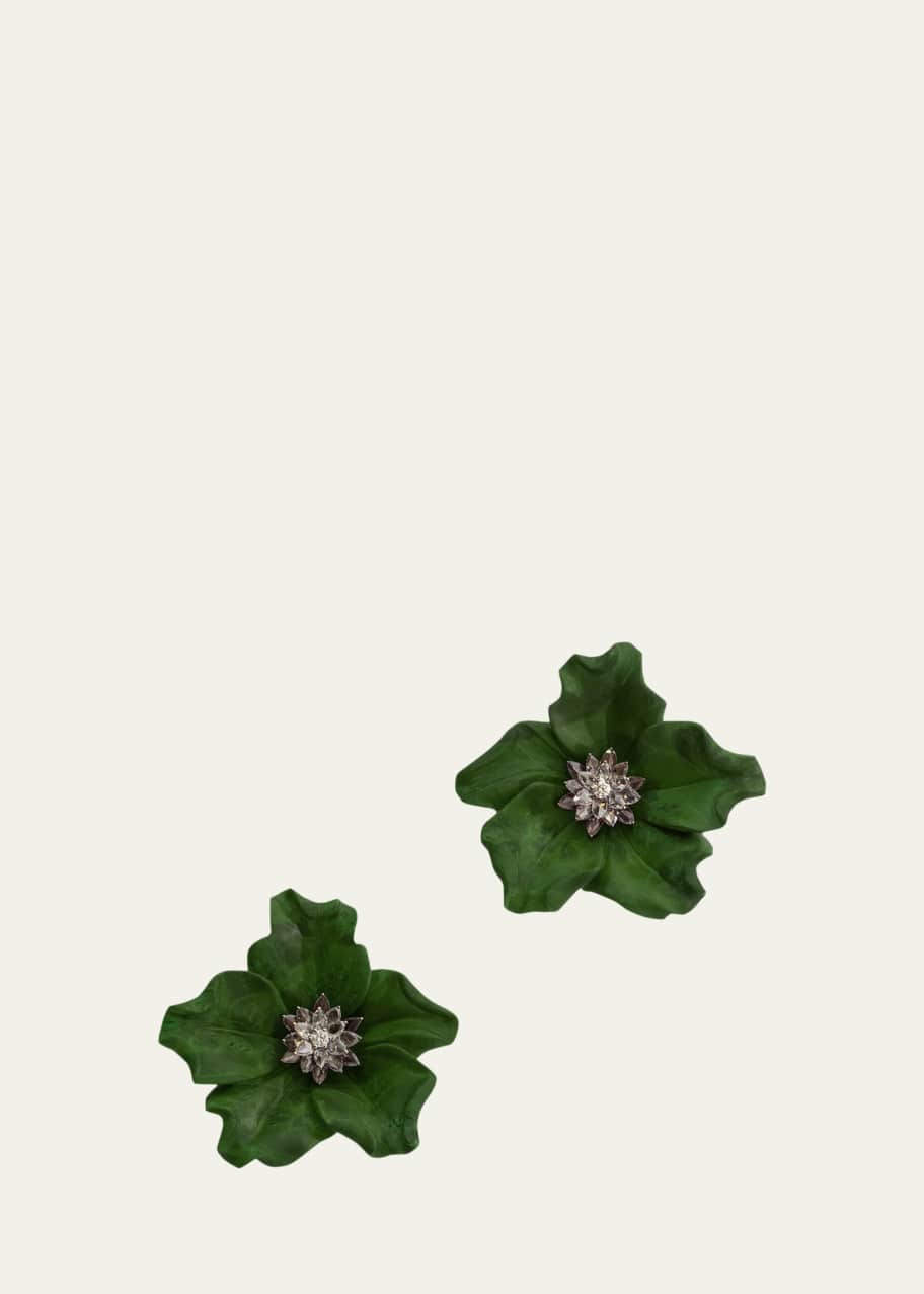 Image 1 of 1: 18K Yellow Gold Wood and Diamond Earrings
