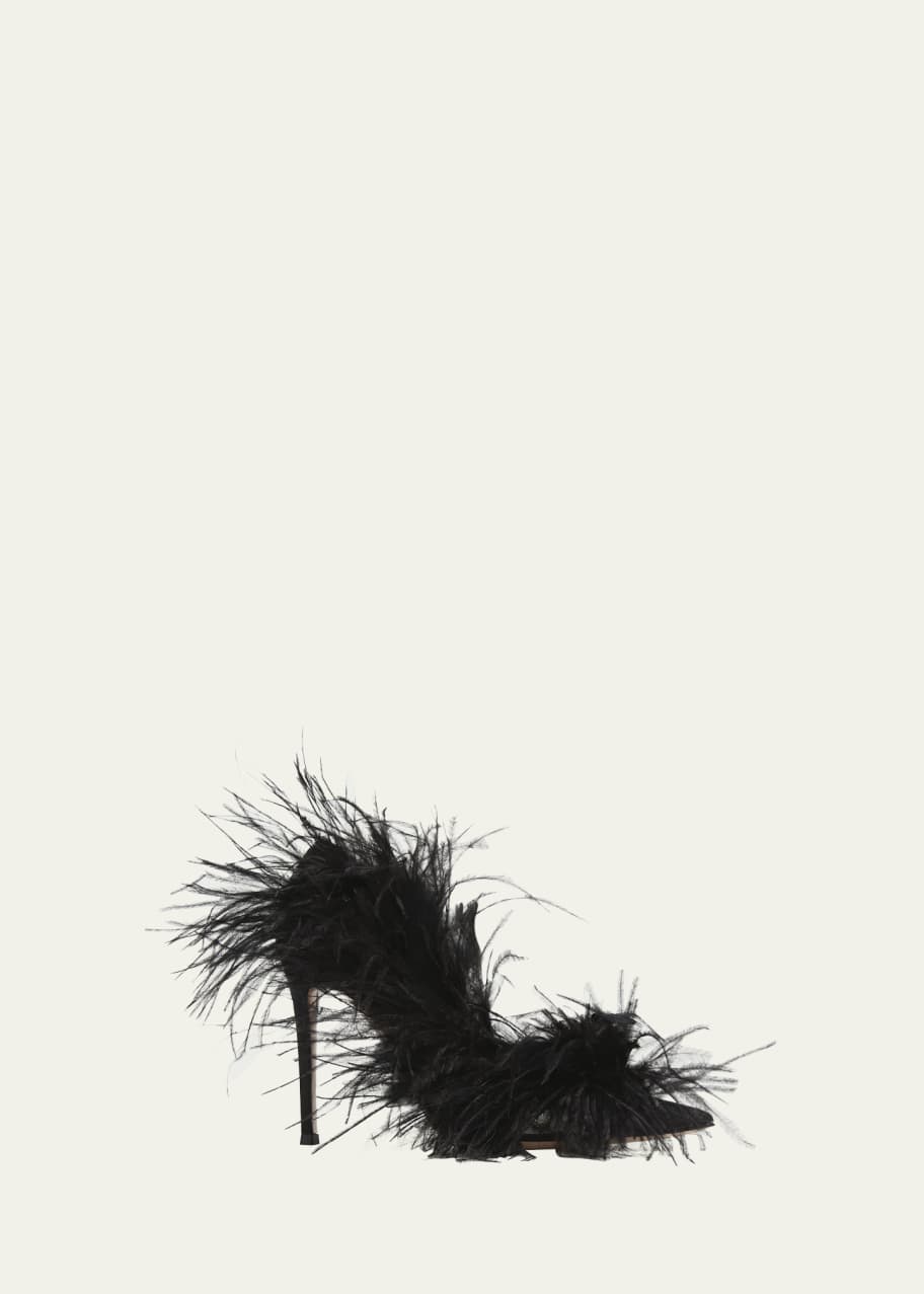 Image 1 of 1: Ostrich Feather Silk Stiletto Pumps