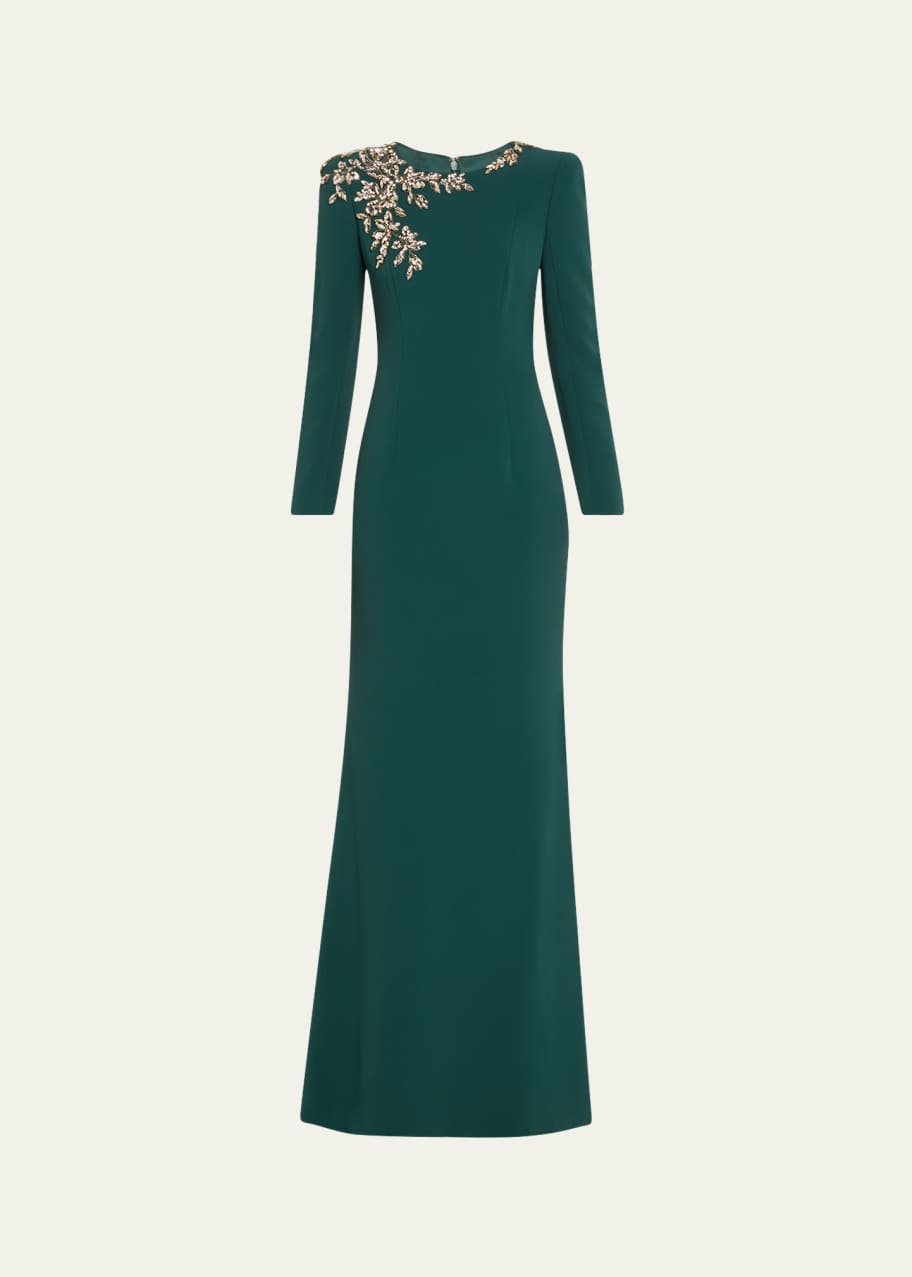 Image 1 of 1: Angel Eyes Shoulder Floral Crystal Trumpet Gown