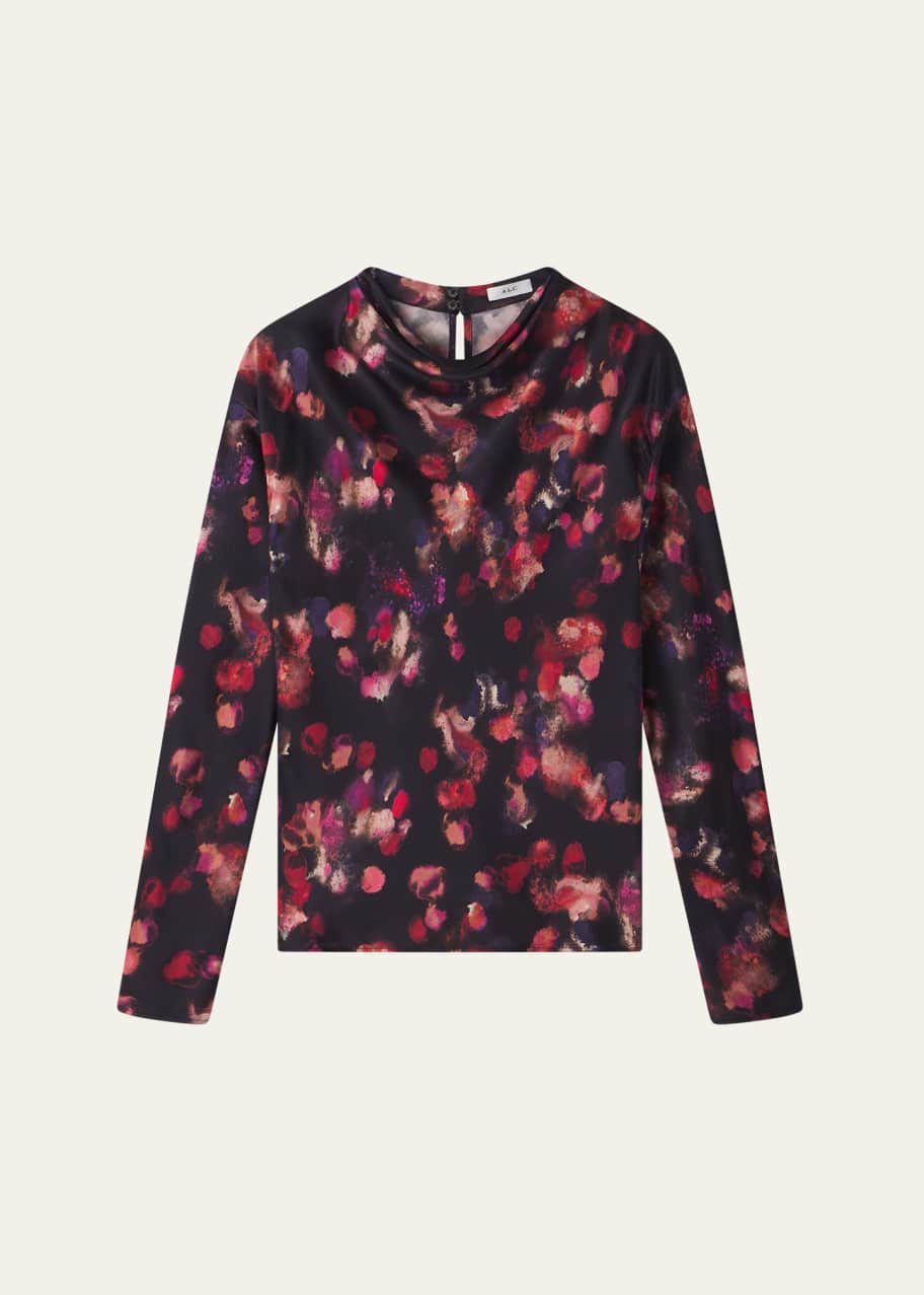 Image 1 of 1: Georgia Abstract-Print Silk Top