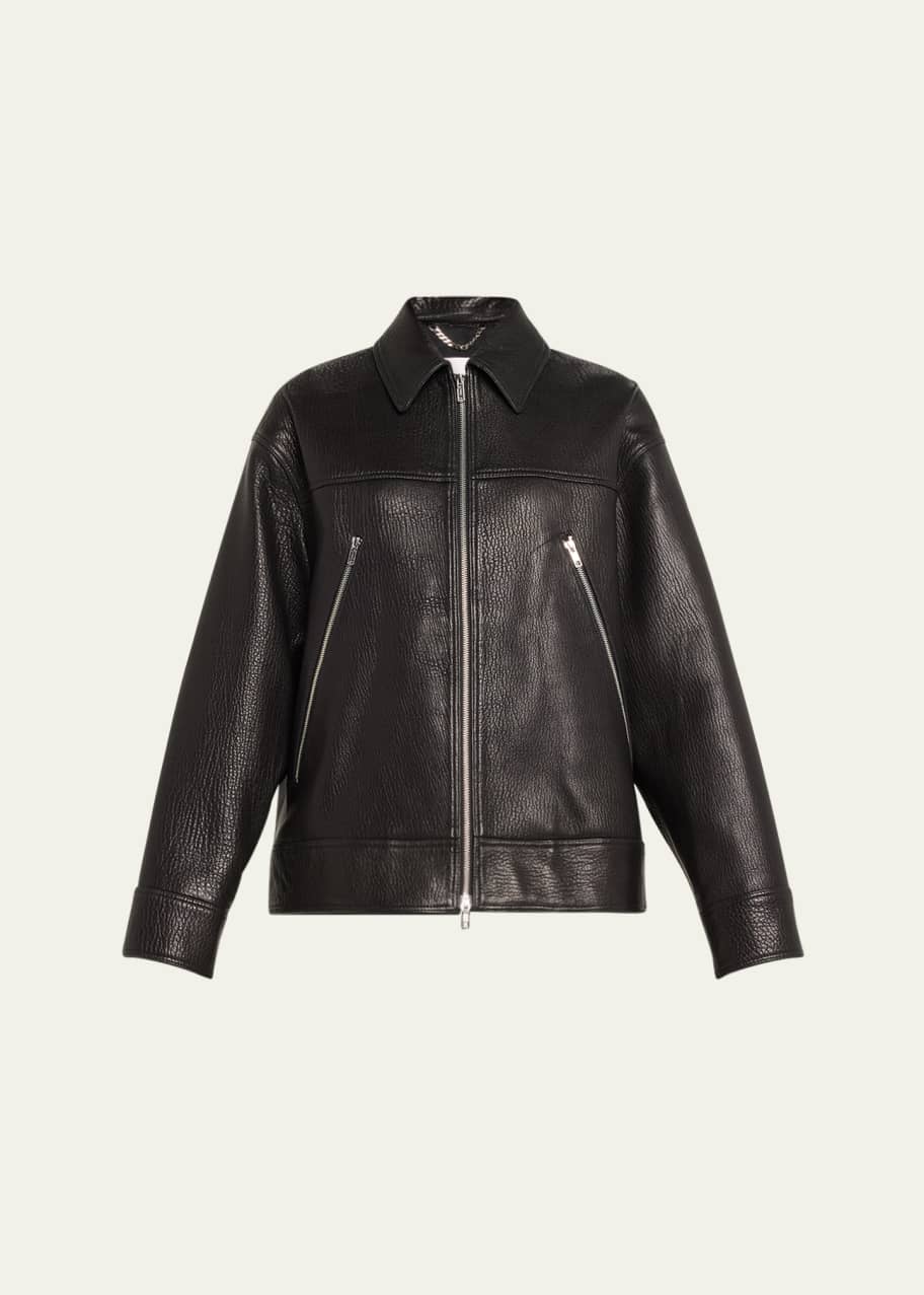 Image 1 of 1: Olive Pebble Leather Jacket