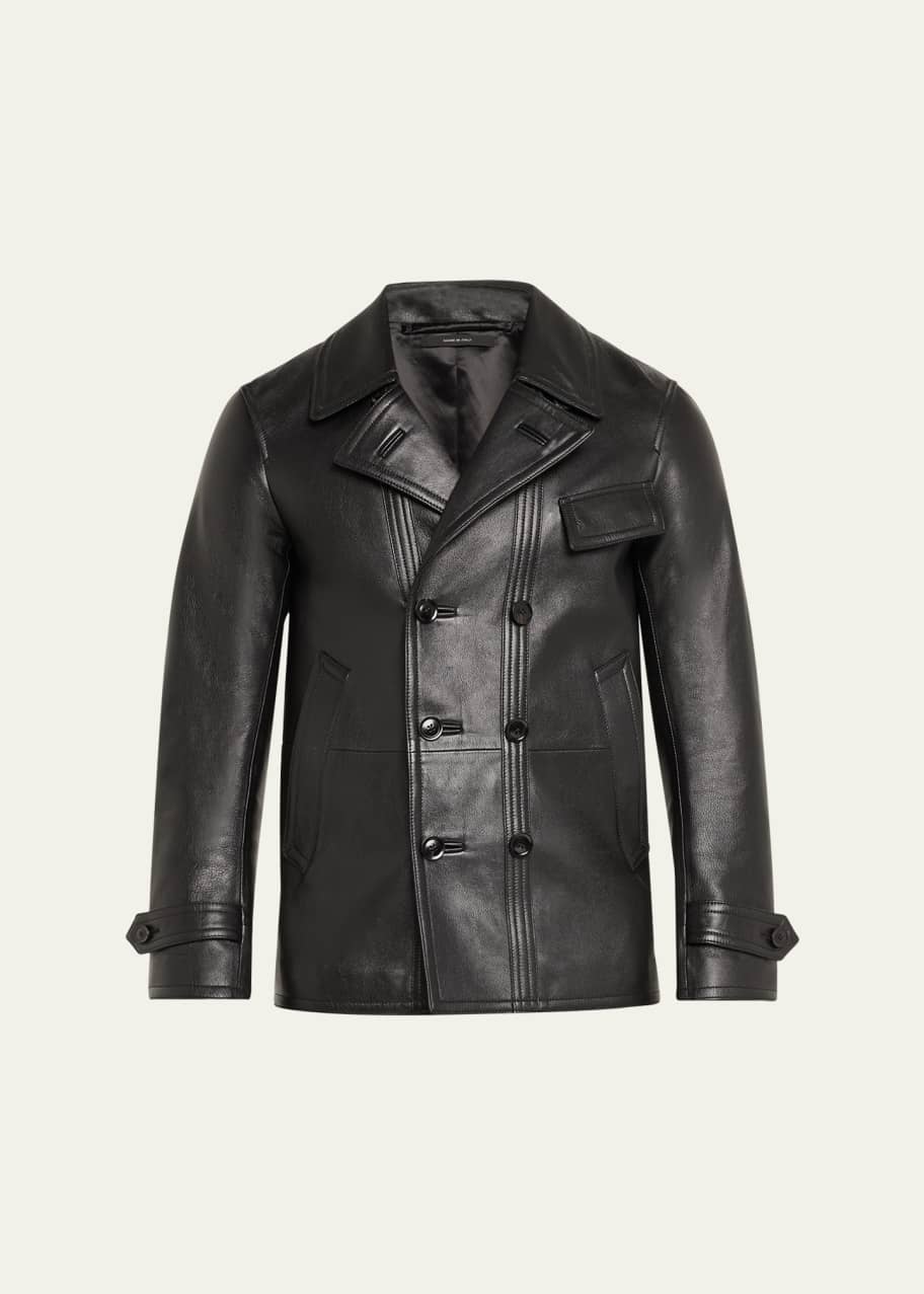 Image 1 of 1: Men's Grained Goat Leather Peacoat