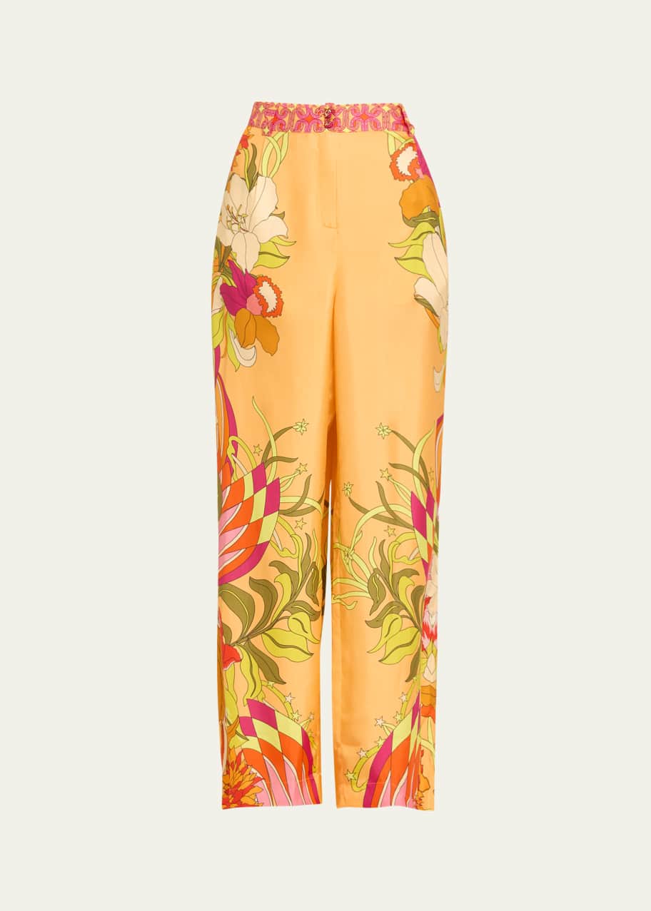Image 1 of 1: The Flower Child Society Wide-Leg Silk Trousers