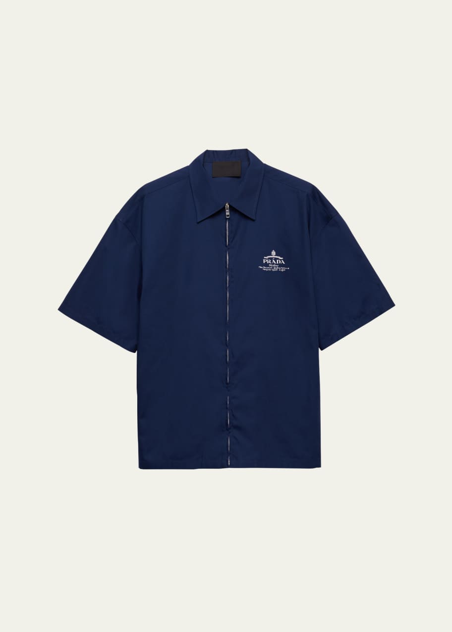[希少カラー] PRADA Archive Zip Up Shirt Prada Men's Poplin Archive Logo Full-Zip Shirt - Bergdorf