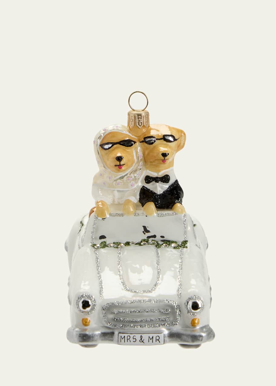 Image 1 of 1: Dog Couple in White Car Christmas Ornament