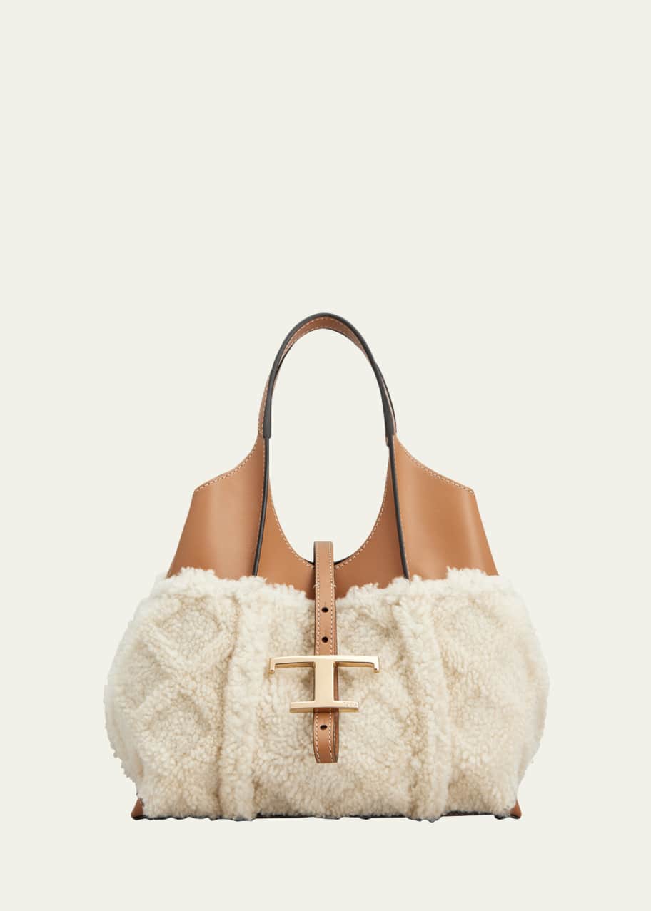 Image 1 of 1: Mini Leather & Faux Fur Shopping Tote Bag