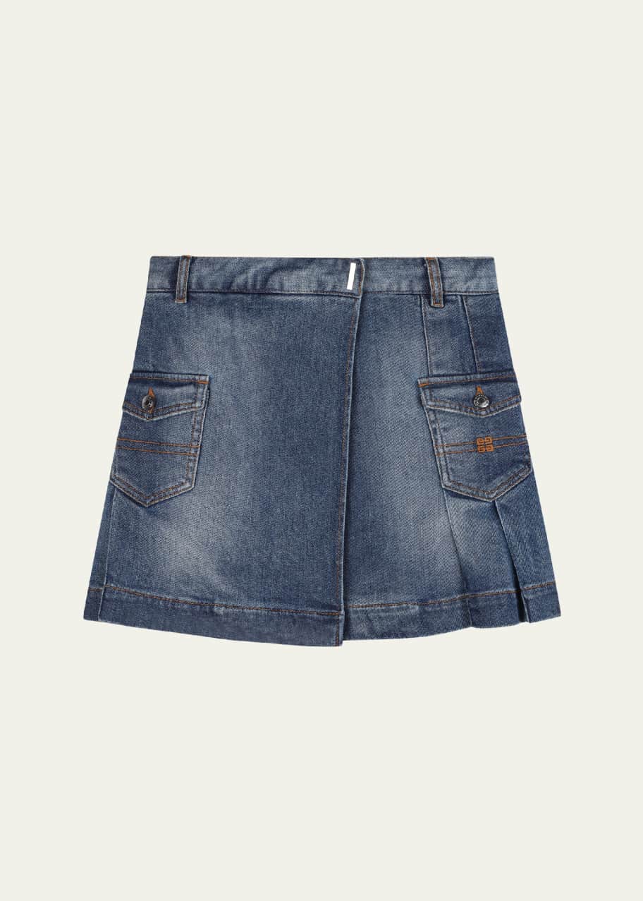 Image 1 of 1: Girl's Pleated Denim Skirt, Size 8-14