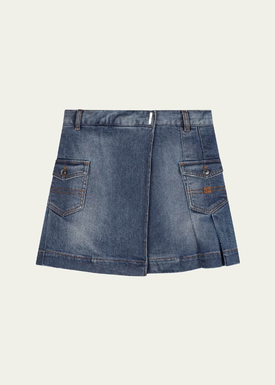Image 1 of 1: Girl's Pleated Denim Skirt, Size 4-6
