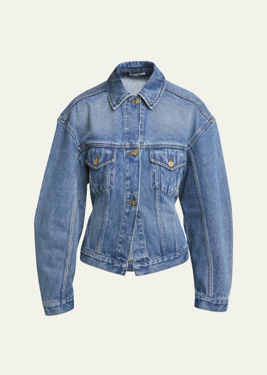 Image 1 of 1: Denim Fitted Wide-Sleeve Jacket
