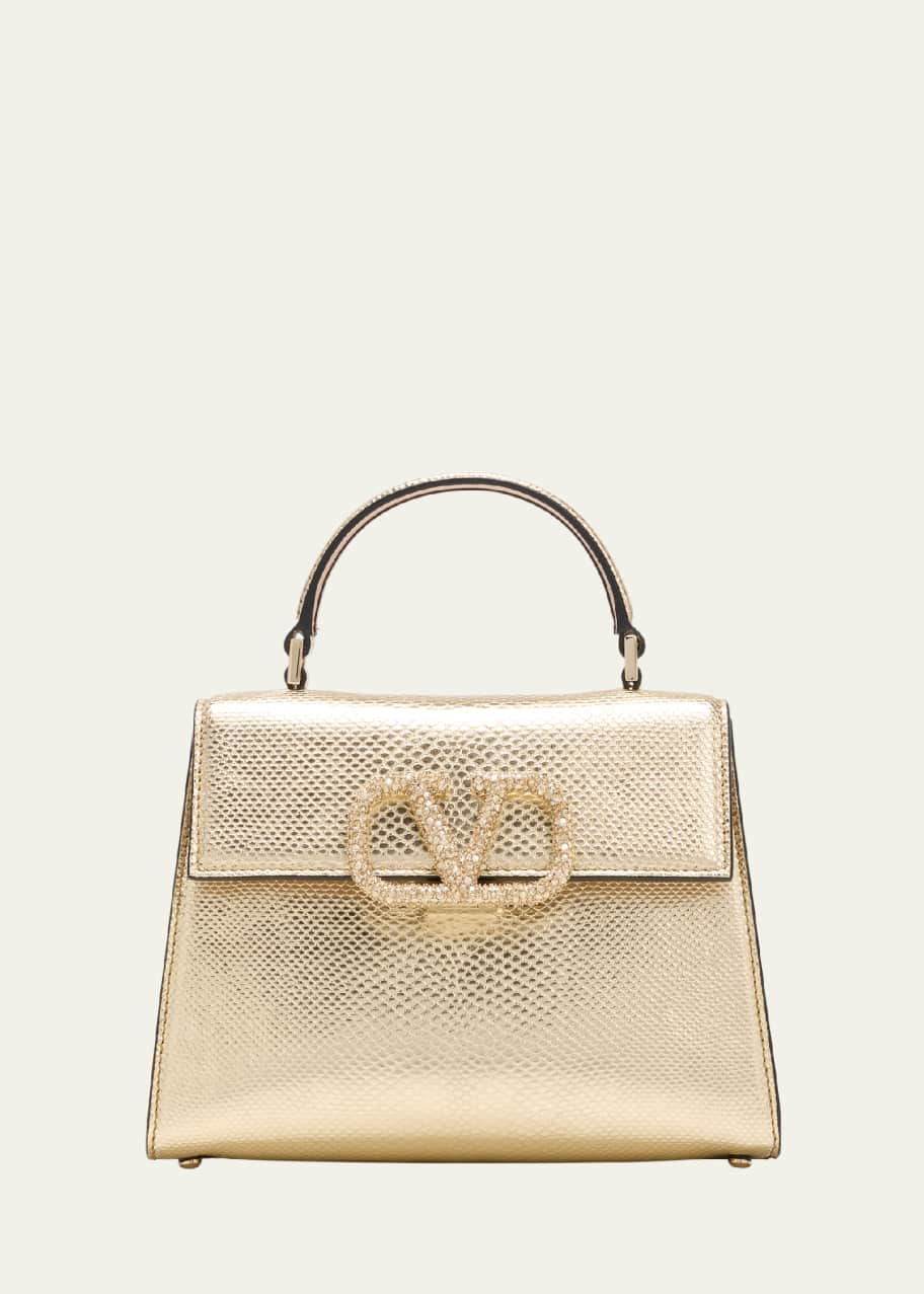 VSLING Small Metallic Snake Embossed Leather Top Handle Bag