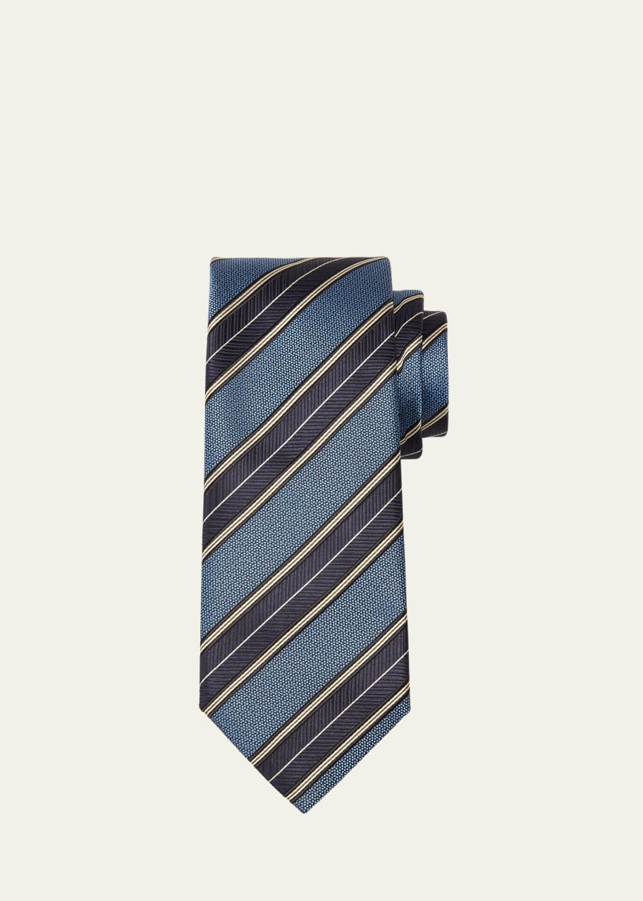 Image 1 of 1: Men's Jacquard Regimental Stripe Silk Tie