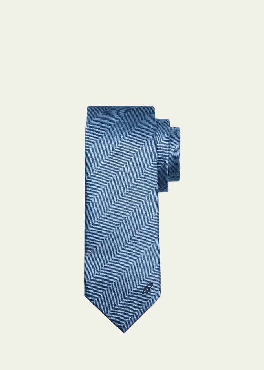 Image 1 of 1: Men's Embroidered Herringbone Silk Tie