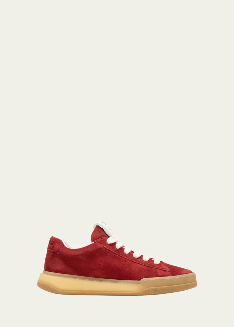 BE:FIRST - miu Dark Rose Tyre Technical Fabric And Suede Sneakers | Miu Miu