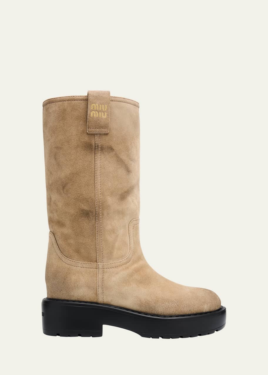 Miu Miu Suede Tall Moto Boots - Bergdorf Goodman