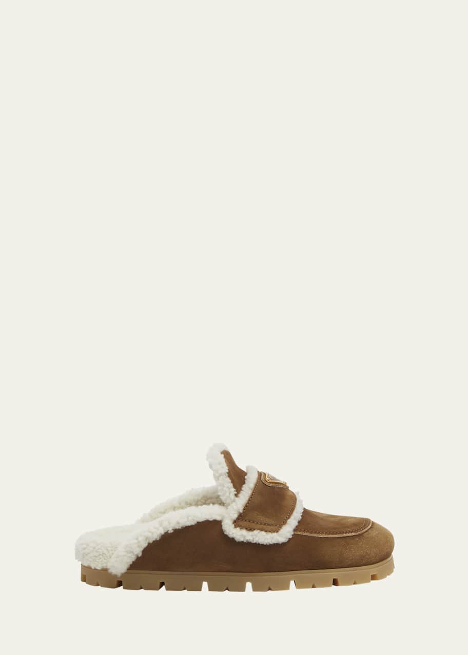 Prada Suede Shearling Cozy Loafer Mules - Bergdorf Goodman