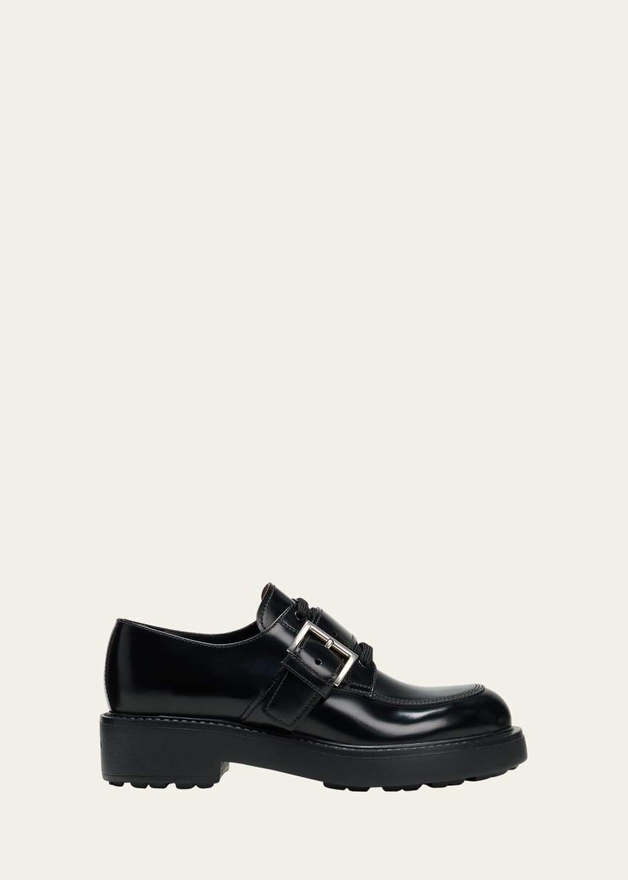Prada Leather Belted Lace-Up Loafers - Bergdorf Goodman